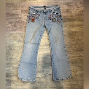 Embroidered flare denim